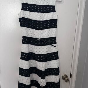 Calvin Klein Black and White Sleeveless A-Line Midi Dress